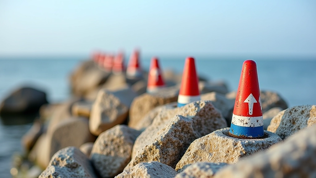 Jūrinės žymos ir navigacijos ženklai pakrantėje, detalus žvilgsnis